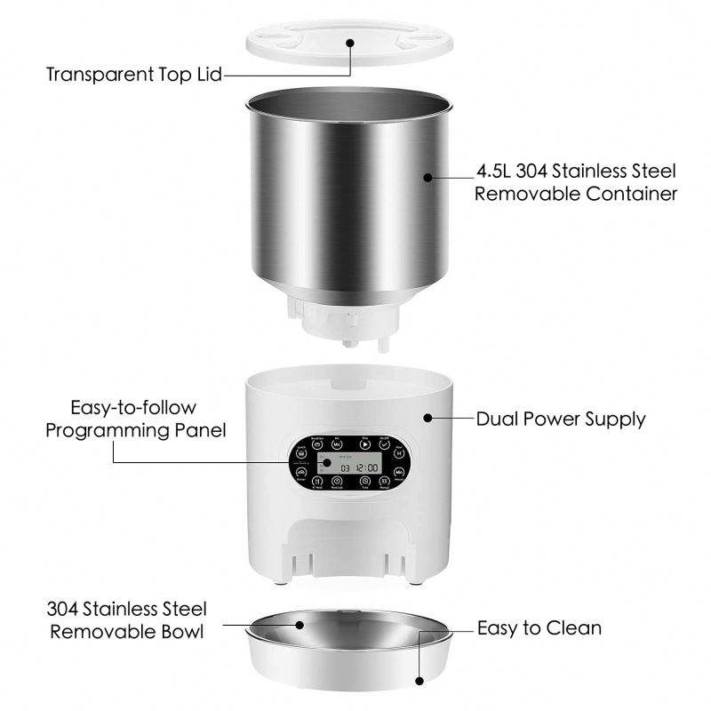 Automatic Pet Feeder with Dual Stainless Steel Bowls