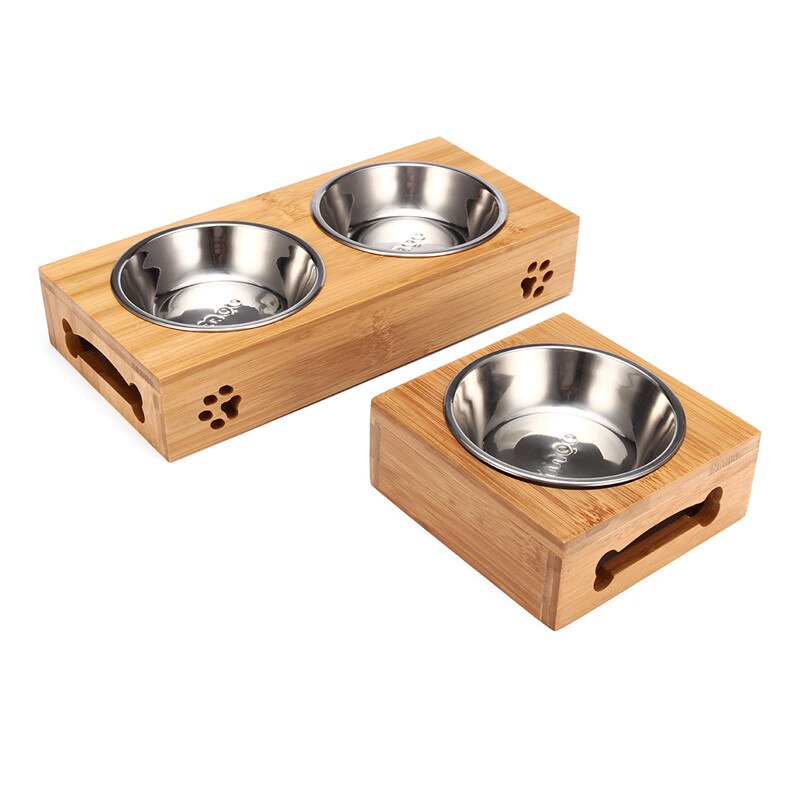 Elevated Dog & Cat Bowls with Bamboo Feeding Stand