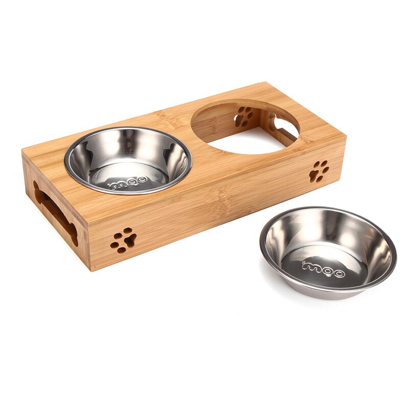 Elevated Dog & Cat Bowls with Bamboo Feeding Stand