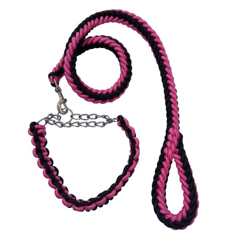 Large Dog Rope Leash & Chain Collar Set for Control