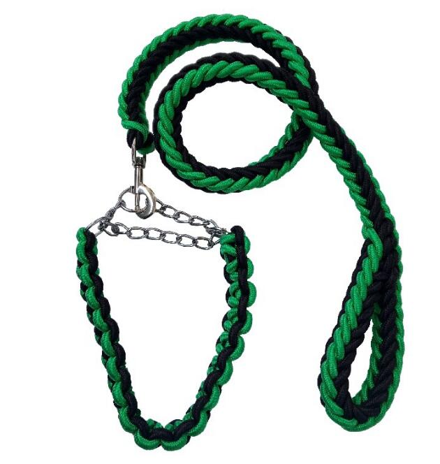 Large Dog Rope Leash & Chain Collar Set for Control