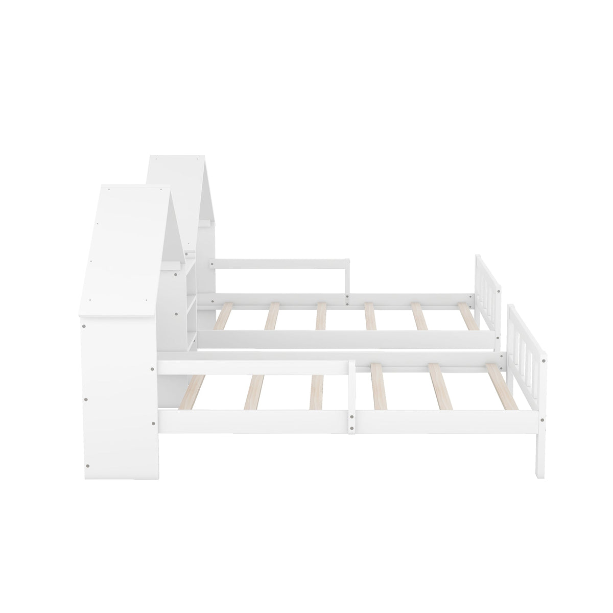 Kids Double Twin Bed Set with Built-in Nightstand, White