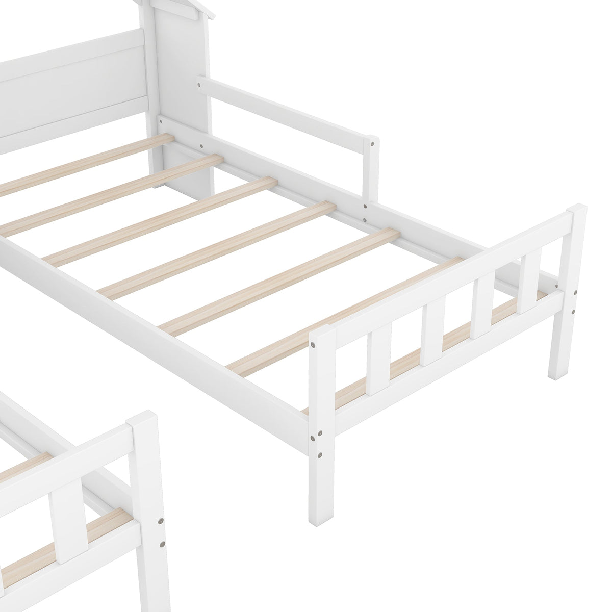 Kids Double Twin Bed Set with Built-in Nightstand, White