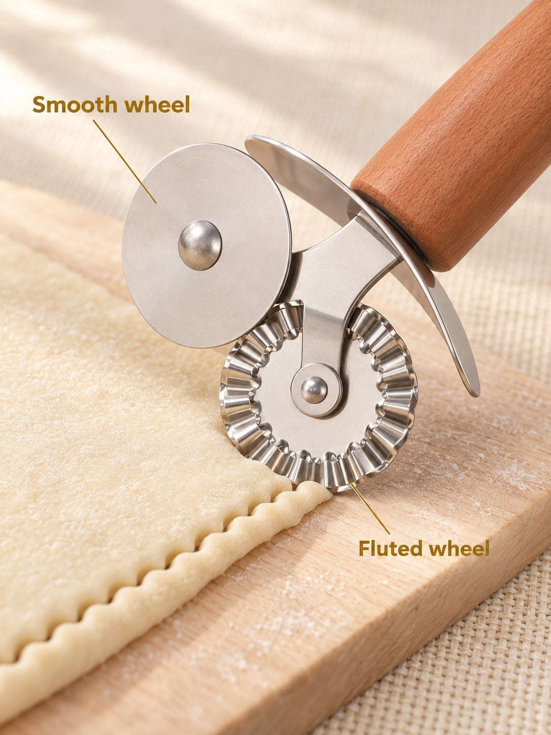 Double Wheel Pizza Cutter and Pastry Crimper Knife