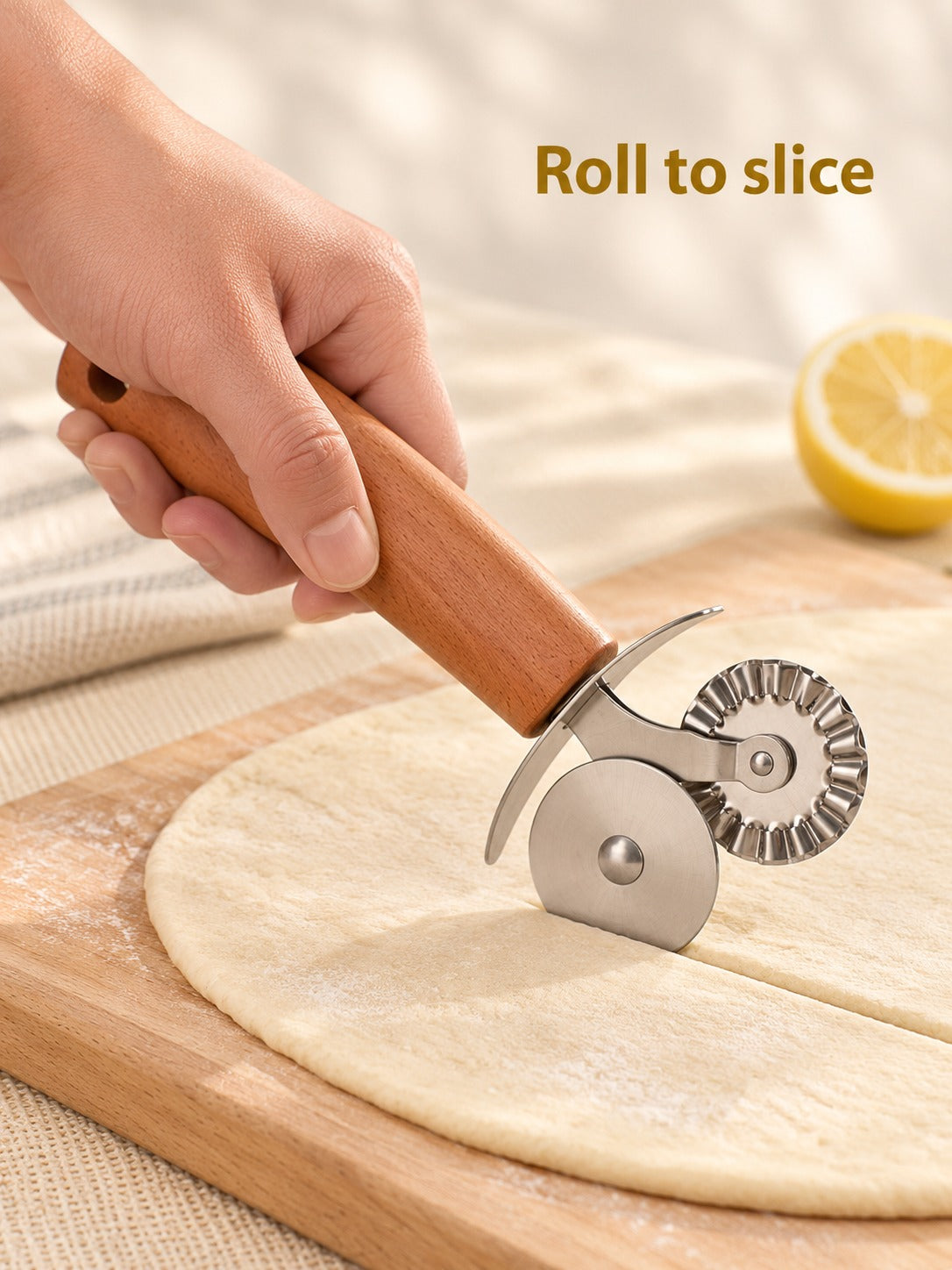 Double Wheel Pizza Cutter and Pastry Crimper Knife