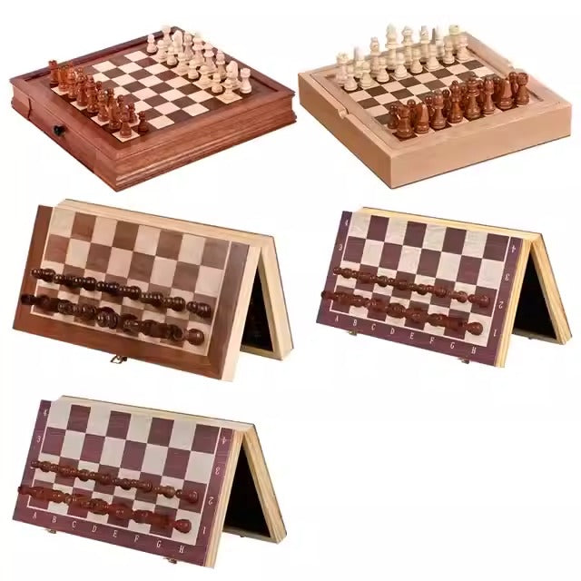 Magnetic Wooden Chess Set with Secure Drawer Storage
