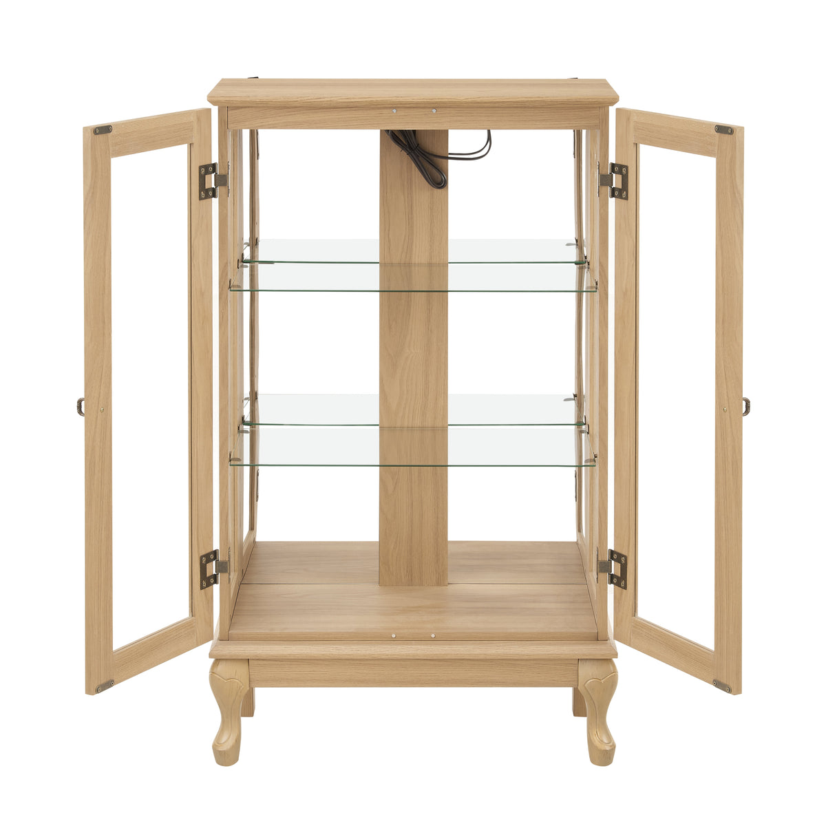 Oak Curio Cabinet with Glass Doors and Display Lighting