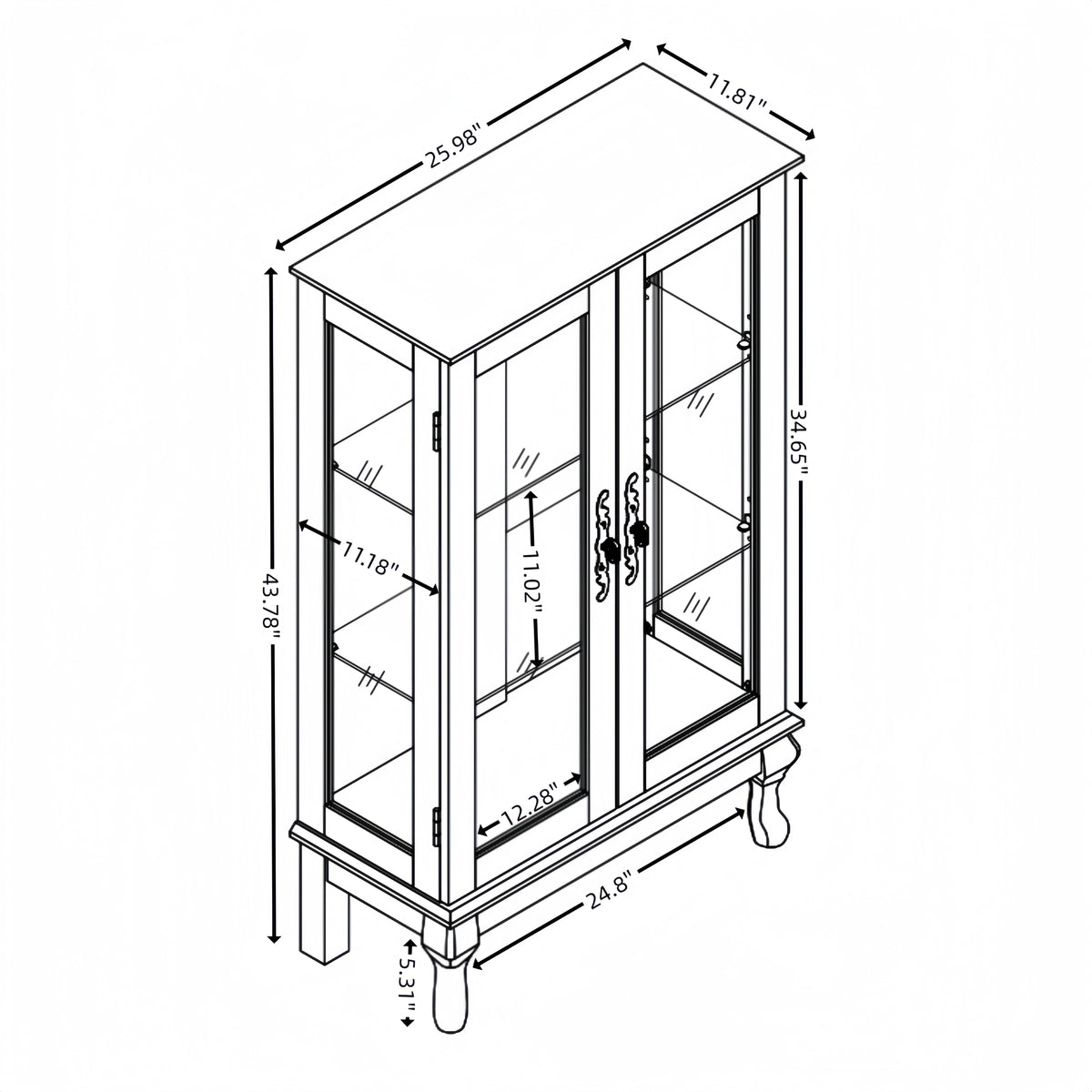 Oak Curio Cabinet with Glass Doors and Display Lighting