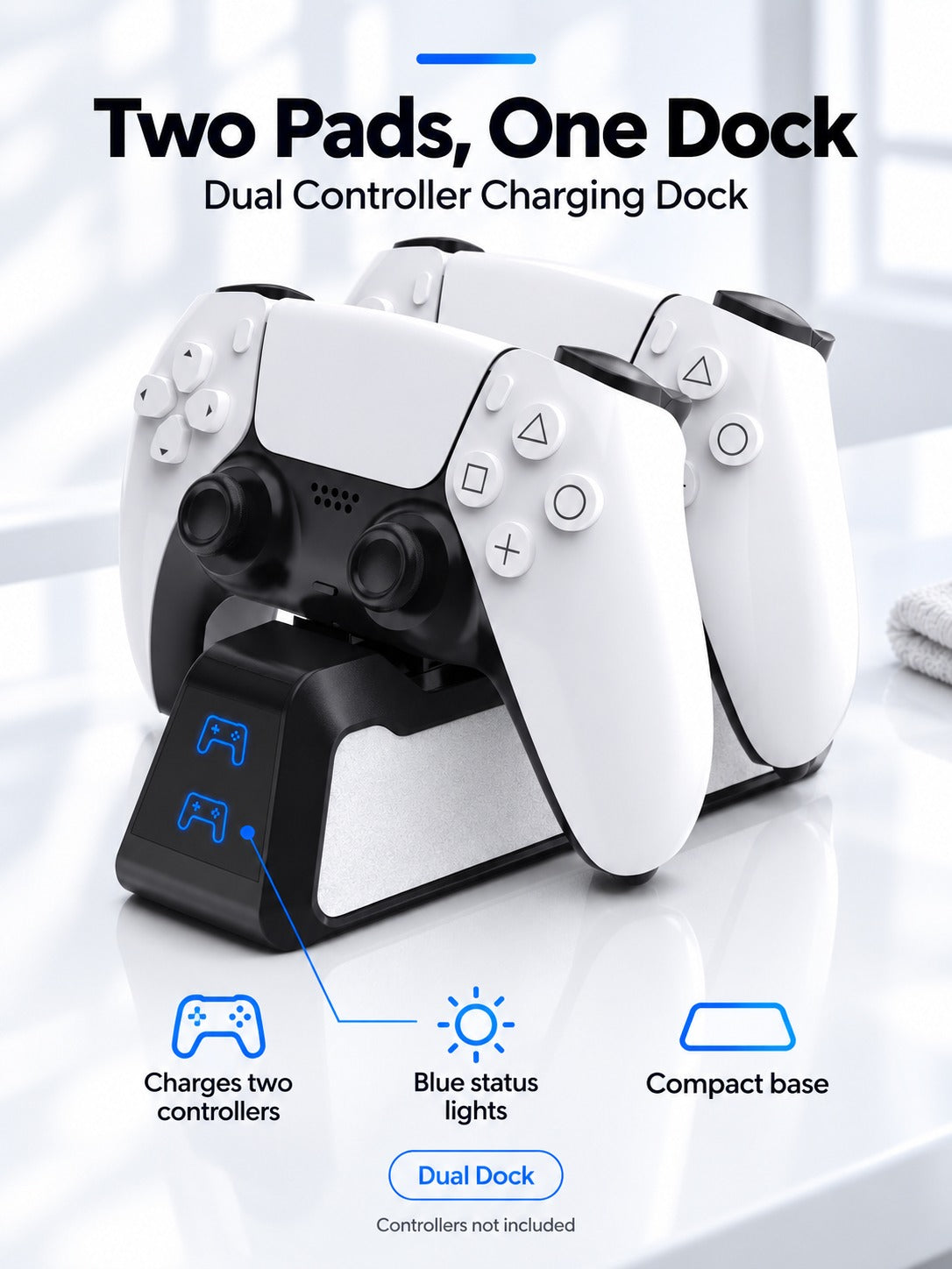 Dual PS5 Controller Charging Dock for Two Controllers