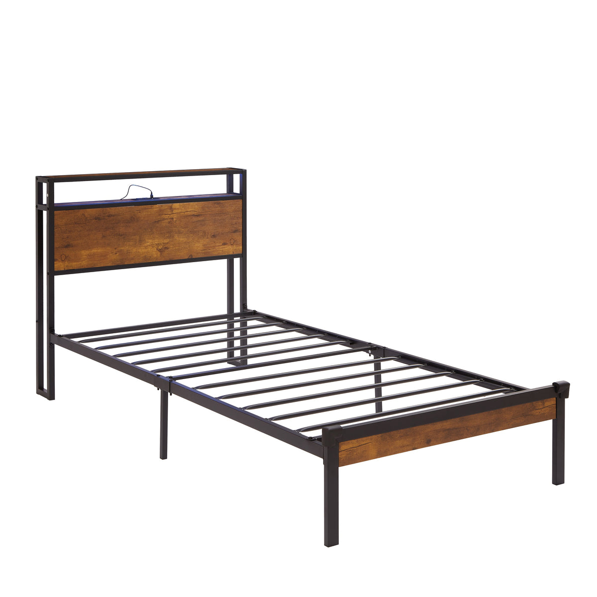 Platform Bed Frame with Headboard Shelf and LED Lights