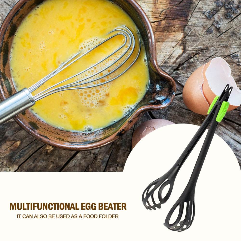 2-in-1 Egg Beater and Food Tongs for Home Baking Prep