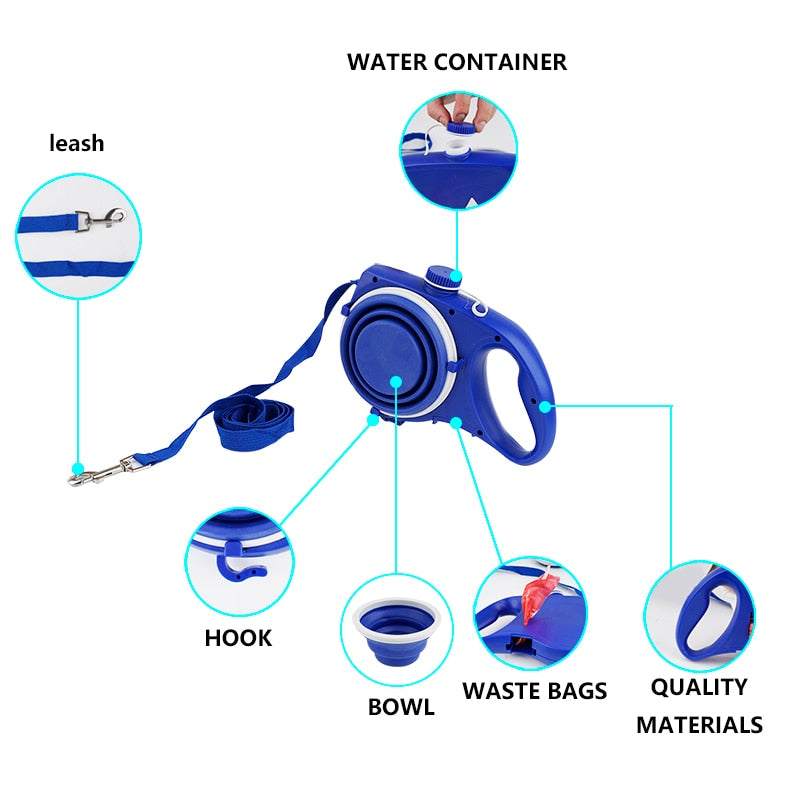 Retractable Dog Leash With Built-In Walking Essentials