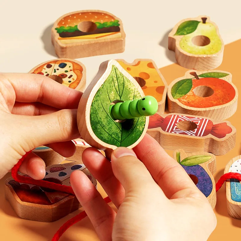 Wooden Threading Toy for Fine Motor Skills & Logic