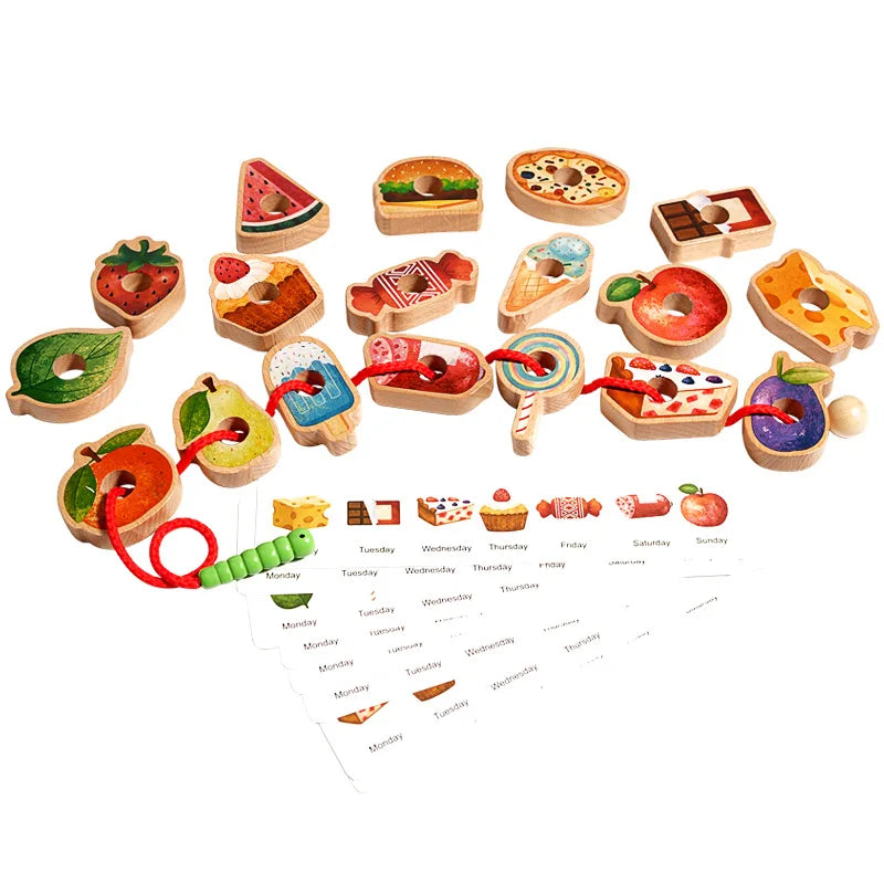 Wooden Threading Toy for Fine Motor Skills & Logic
