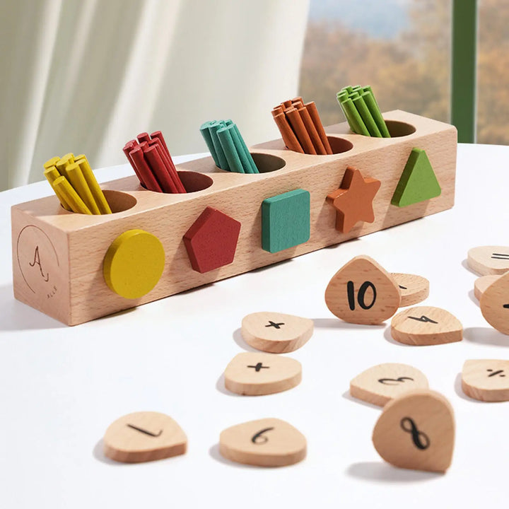 Wooden Shape Sorter Toy for Early Math Learning Play