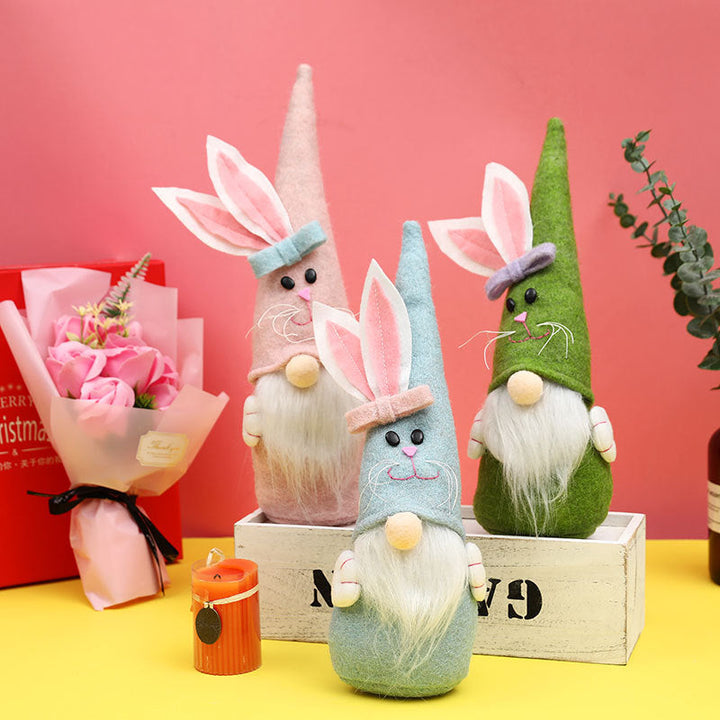 Bunny Gnome Easter Decor Set - Pastel Felt Trio