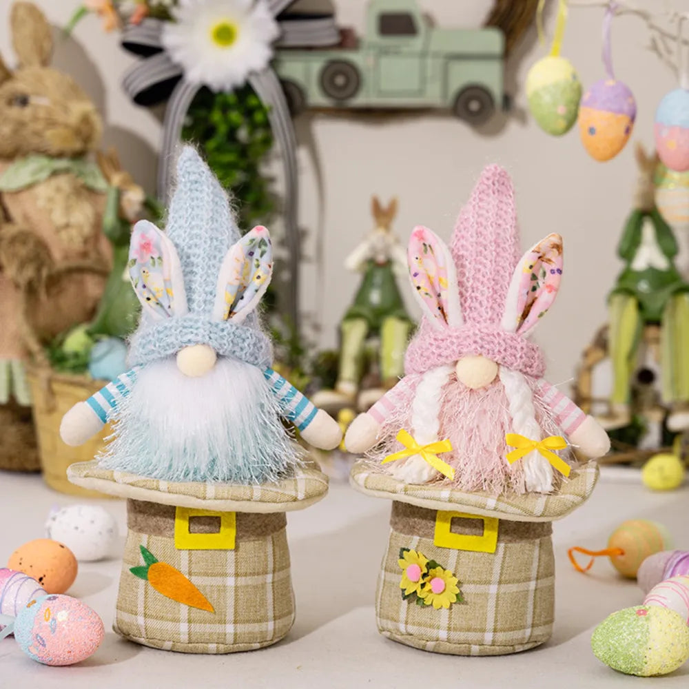 Easter Rabbit Gnome Pair – Pastel Tabletop Decor
