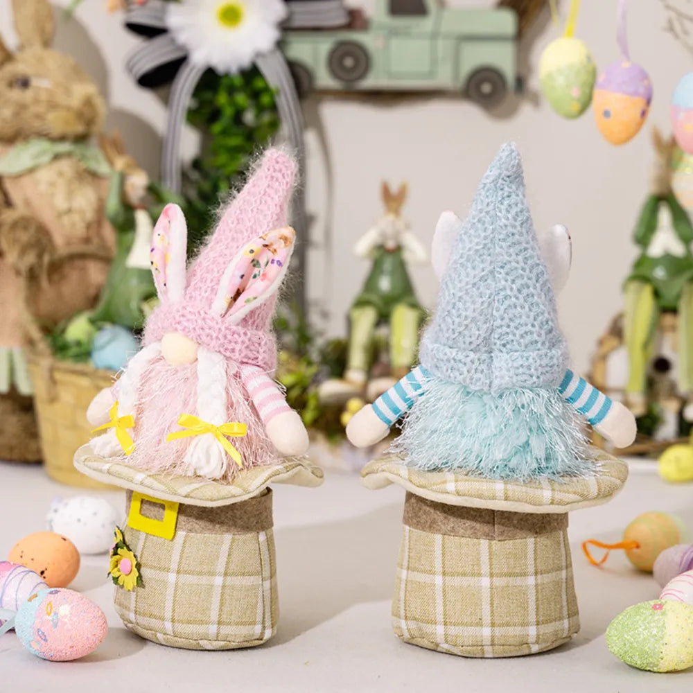 Easter Rabbit Gnome Pair – Pastel Tabletop Decor