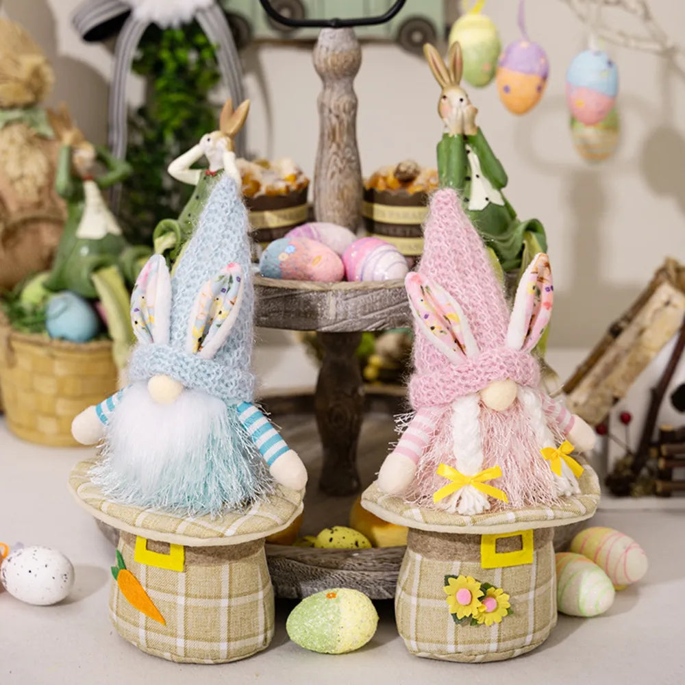 Easter Rabbit Gnome Pair – Pastel Tabletop Decor