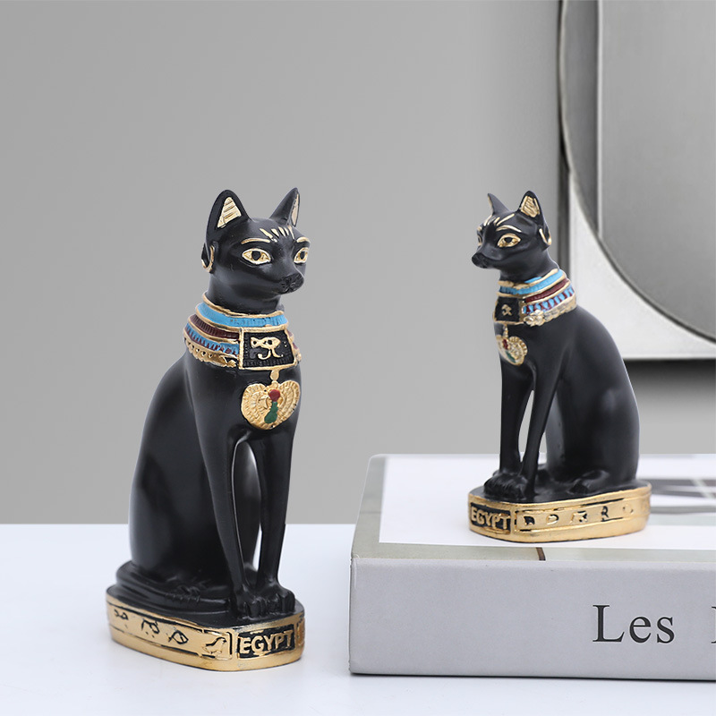 Egyptian Cat Statue | Black & Gold Lucky Home Decor