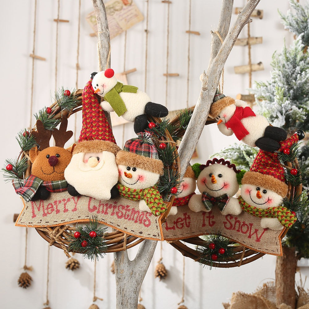 Christmas Wreath With Plush Figures For Cheerful Doors