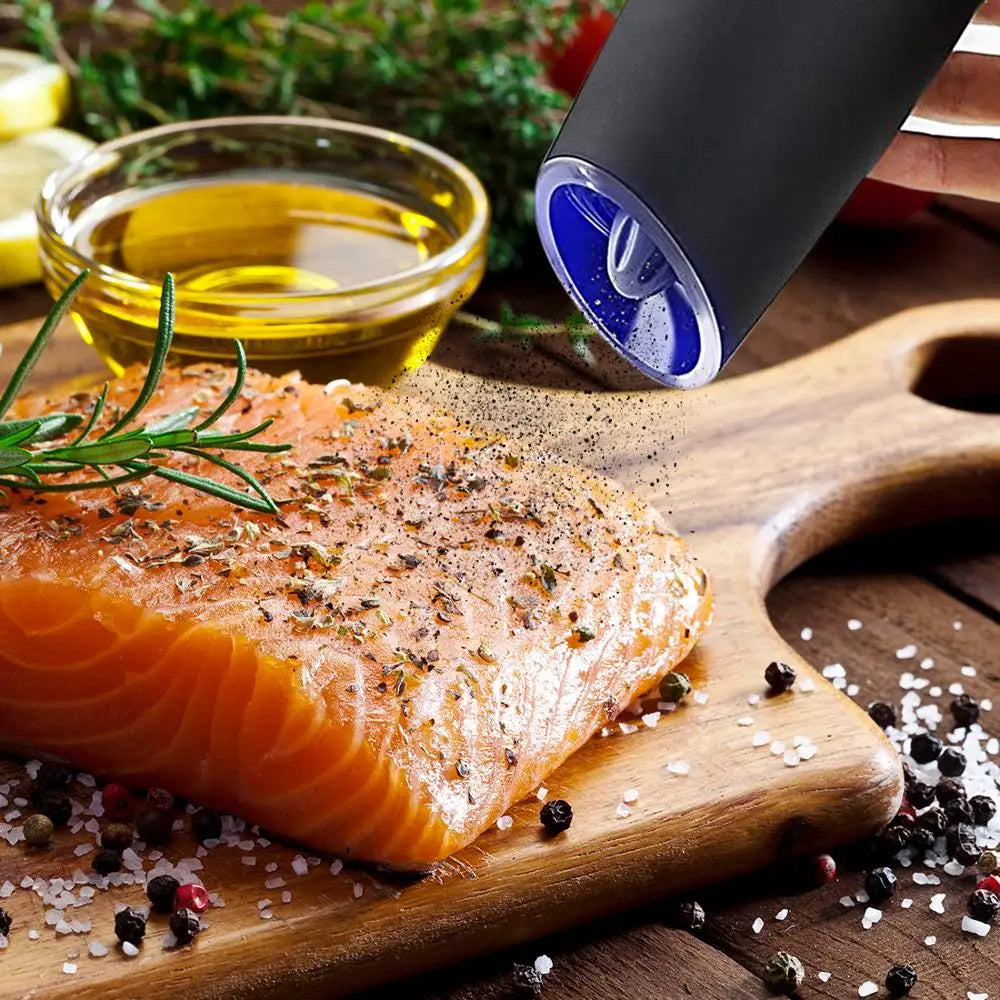 Electric Pepper and Salt Grinder with Blue LED Light
