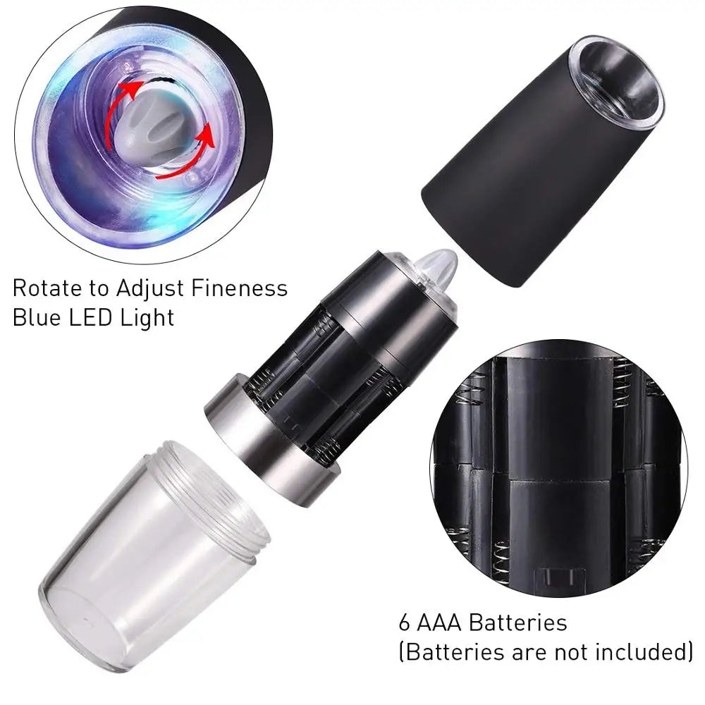 Electric Pepper and Salt Grinder with Blue LED Light