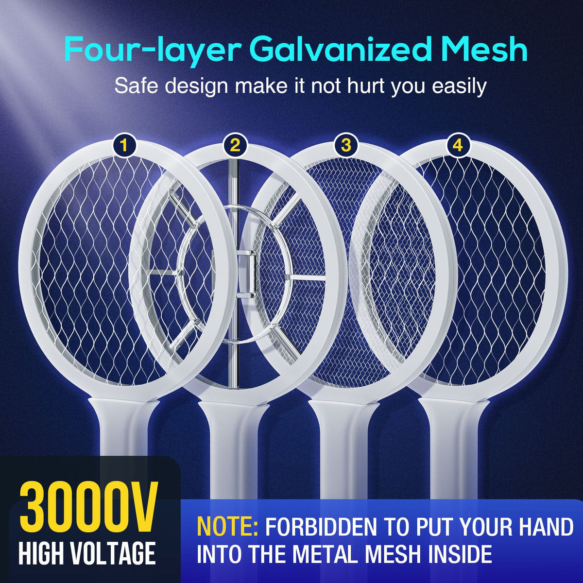 Electric Mosquito Swatter with UV Light and 3000V Mesh