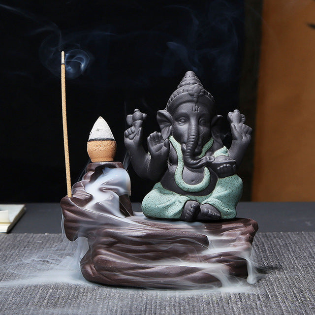 Ganesha Backflow Incense Burner with Smoke Waterfall
