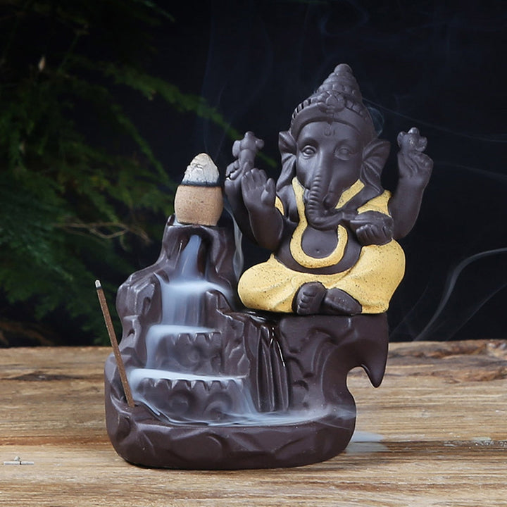 Ganesha Backflow Incense Burner with Smoke Waterfall