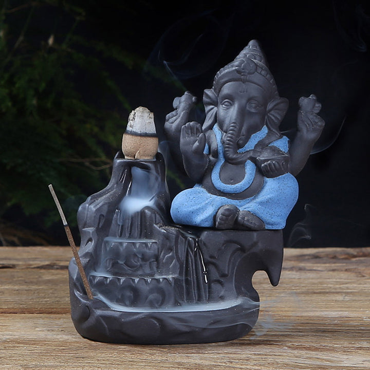 Ganesha Backflow Incense Burner with Smoke Waterfall