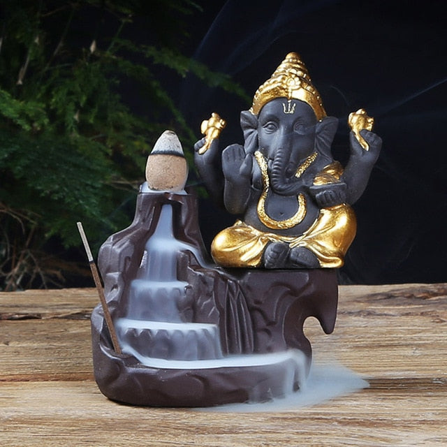 Ganesha Backflow Incense Burner with Smoke Waterfall