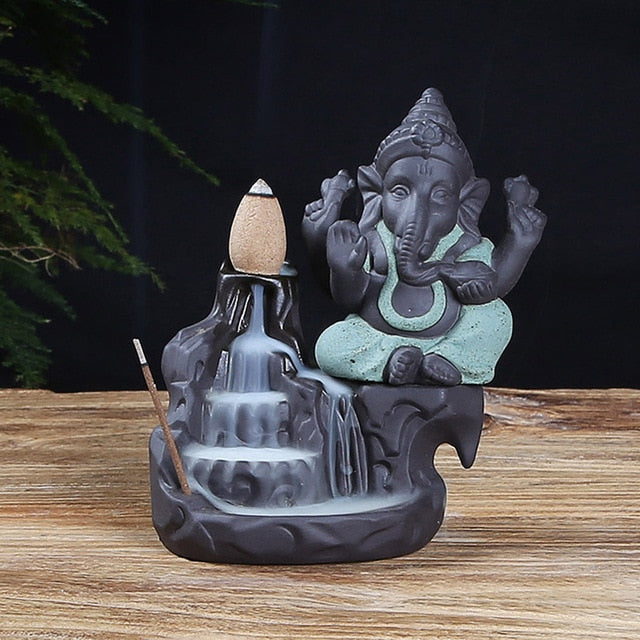 Ganesha Backflow Incense Burner with Smoke Waterfall