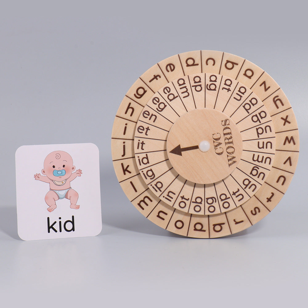 Wooden Phonics Spinning Wheel for Early Spelling Skills