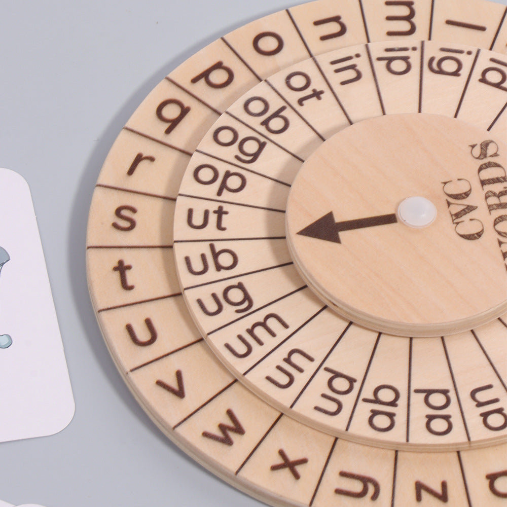 Wooden Phonics Spinning Wheel for Early Spelling Skills