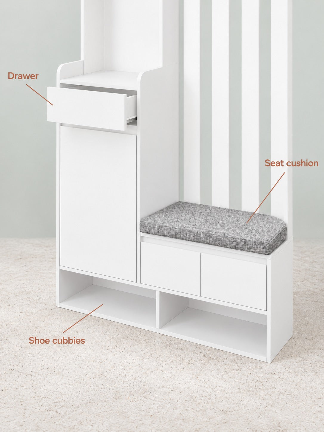 Entryway Shoe Cabinet Bench with Coat Hooks & Key Board