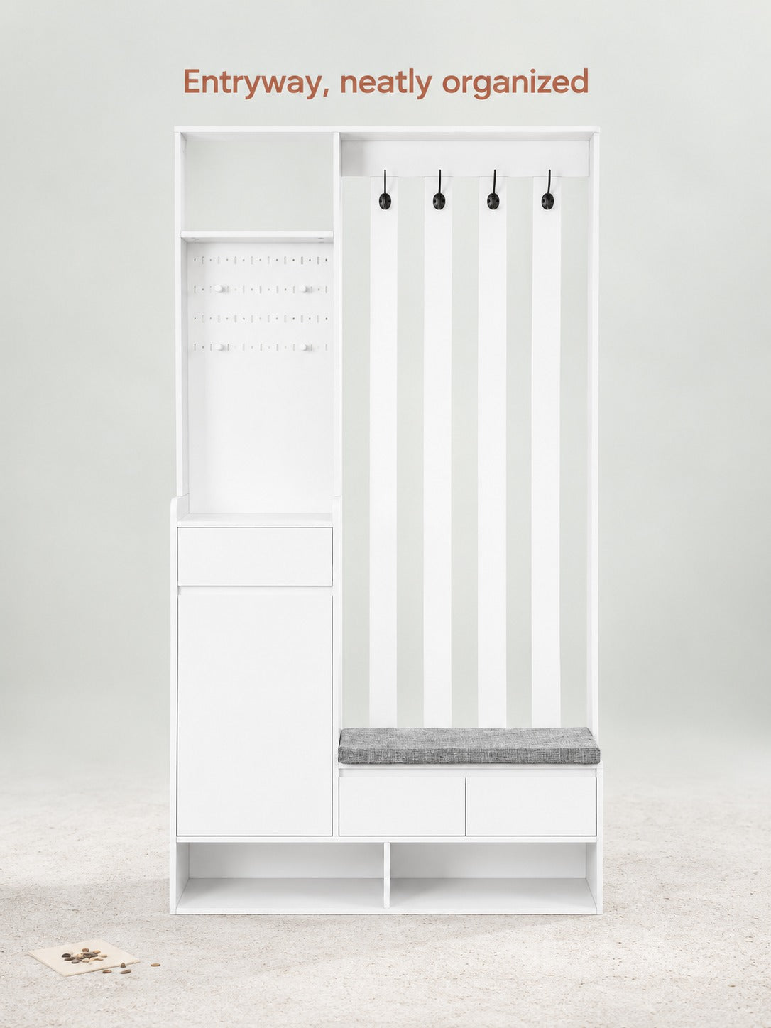 Entryway Shoe Cabinet Bench with Coat Hooks & Key Board