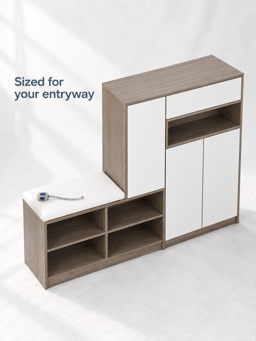Entryway Shoe Cabinet with Cushioned Bench Seat, White