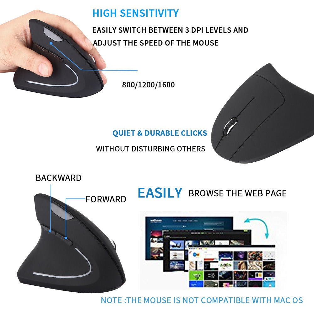 Left-Handed Vertical Ergonomic Mouse for Relaxed Wrists