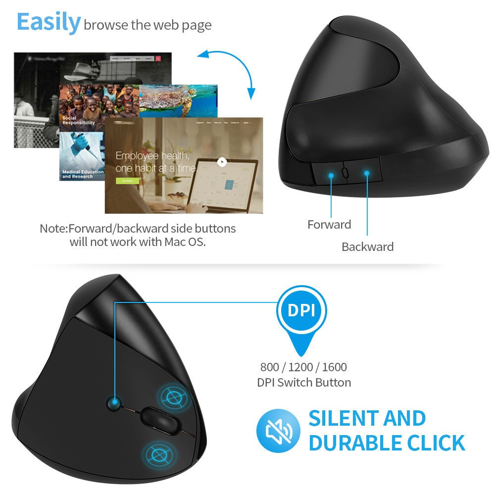 Ergonomic Vertical Wireless Mouse with Silent Clicks
