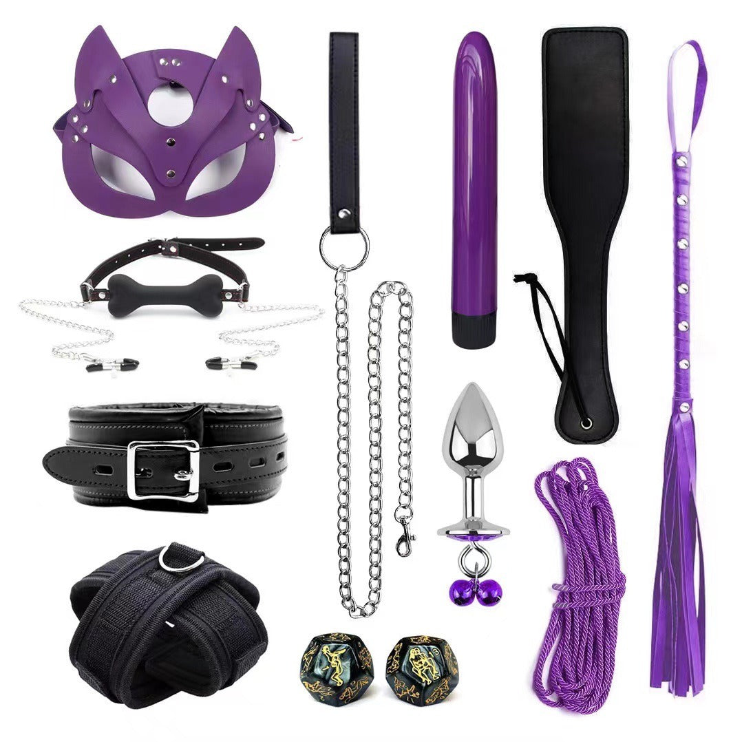 Leather Bondage Restraint Set With Sensory Accessories