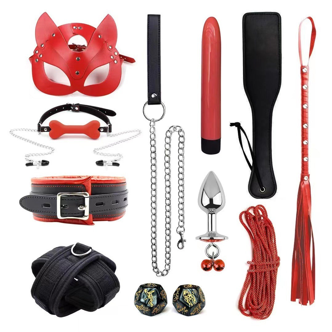 Leather Bondage Restraint Set With Sensory Accessories