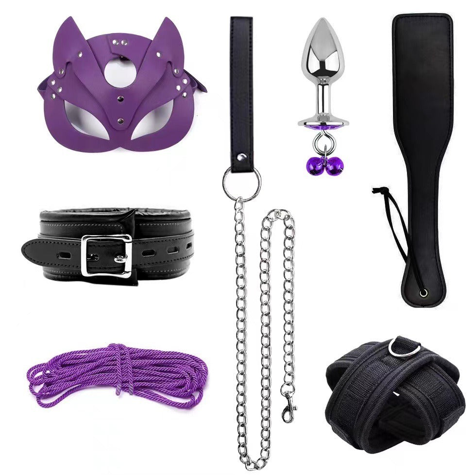Leather Bondage Restraint Set With Sensory Accessories