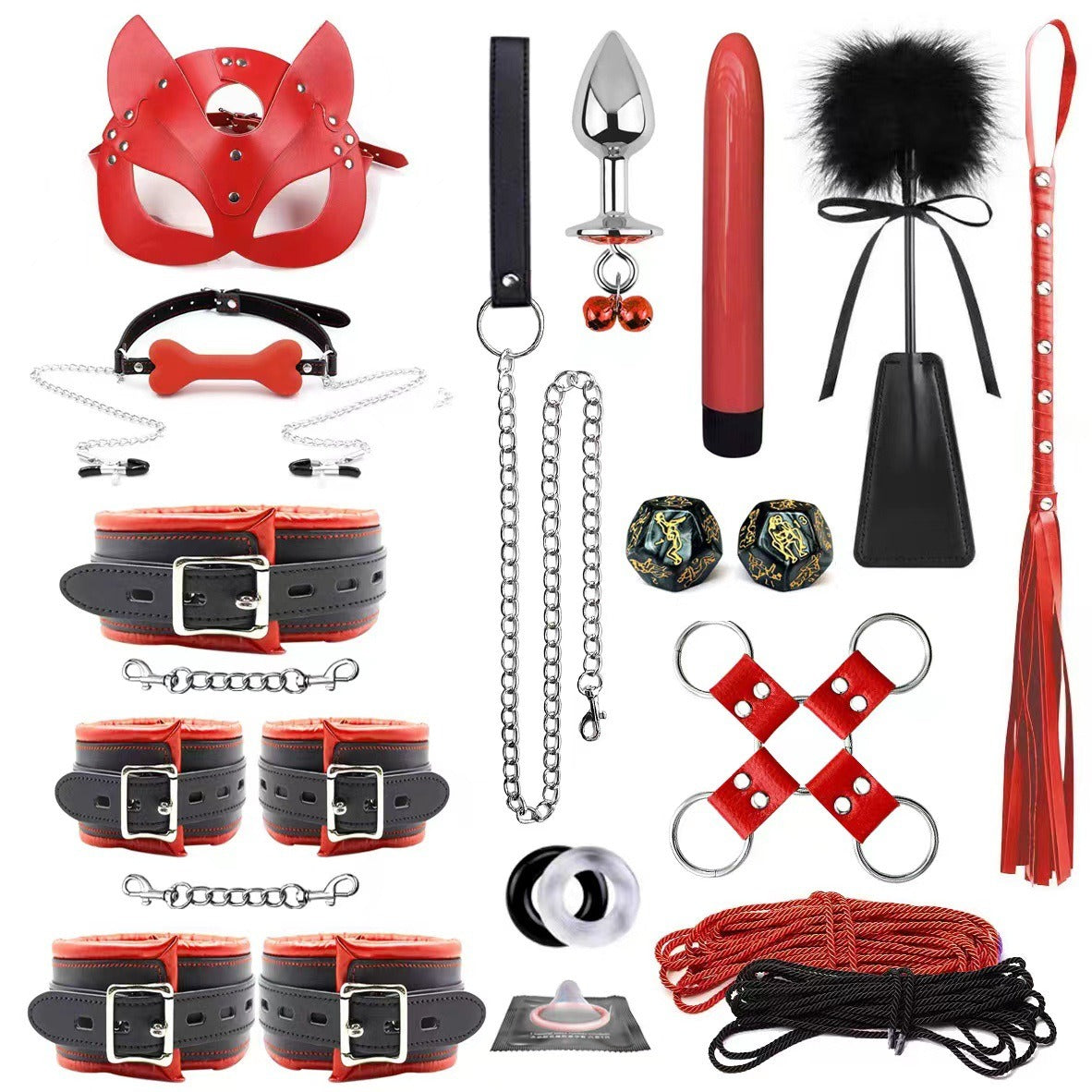 Leather Bondage Restraint Set With Sensory Accessories