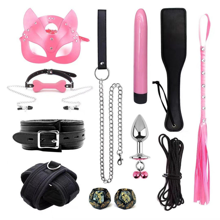 Leather Bondage Restraint Set With Sensory Accessories