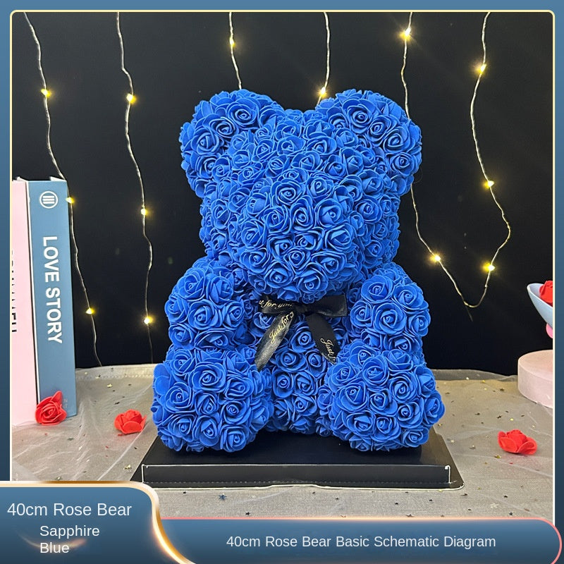 40cm Rose Bear Gift with Long-Lasting Light-Up Display