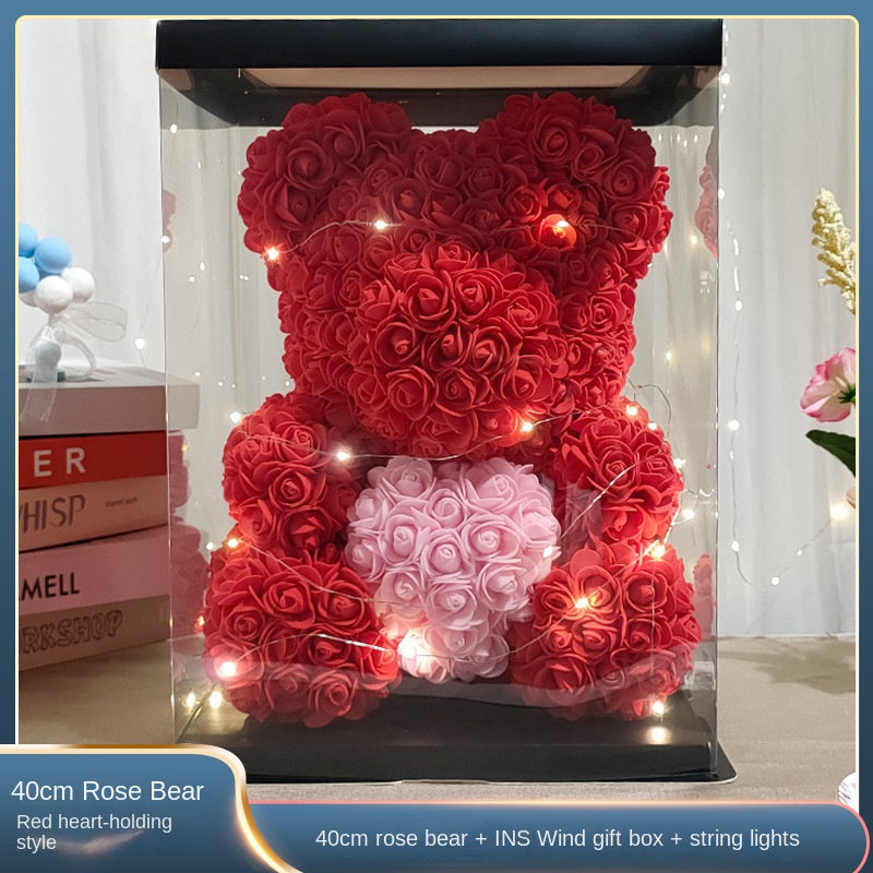 40cm Rose Bear Gift with Long-Lasting Light-Up Display
