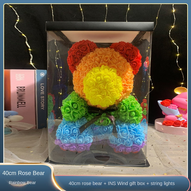 40cm Rose Bear Gift with Long-Lasting Light-Up Display
