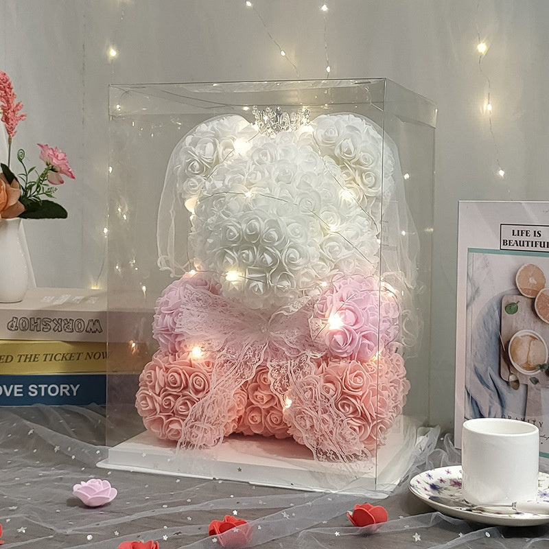 40cm Rose Bear Gift with Long-Lasting Light-Up Display