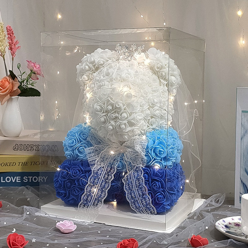 40cm Rose Bear Gift with Long-Lasting Light-Up Display